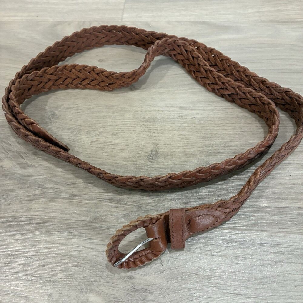 Vintage Brown Braided Leather Belt Size XXL Boho Western Unisex Rustic Guatemala